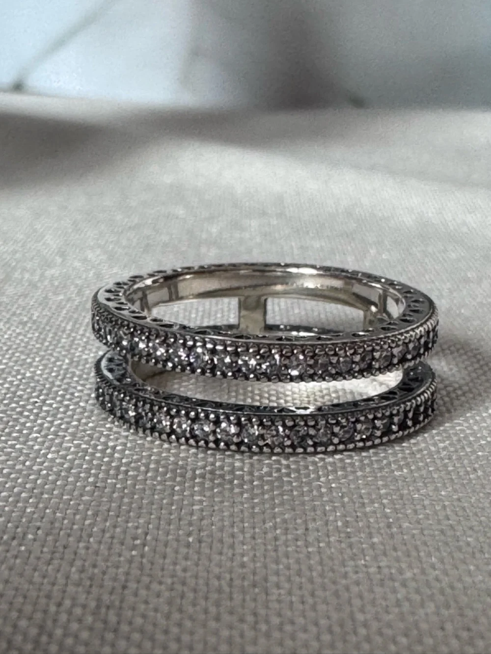 Pandora Silver Double-Row Crystal Ring